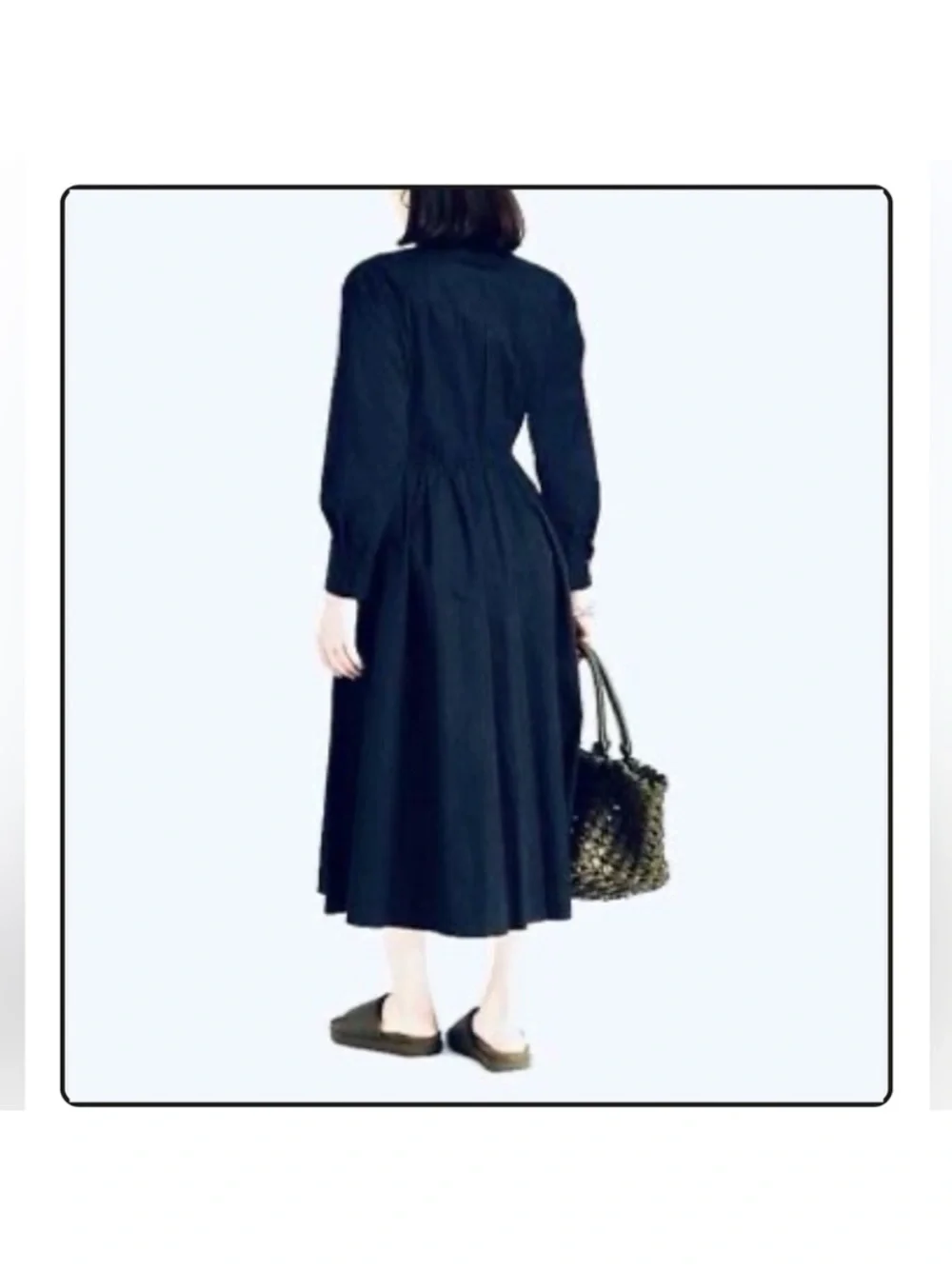TORY BURCH SILK Navy Blue 100% Silk Pleated Midi Shirtdress long sleeve